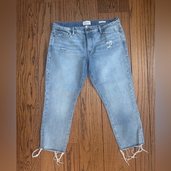 Frame Light Wash Distressed Le Garçon Crop Jeans Size 28 - Picture 6 of 6